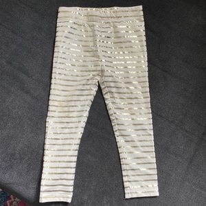 White and Gold Foil Striped Leggings